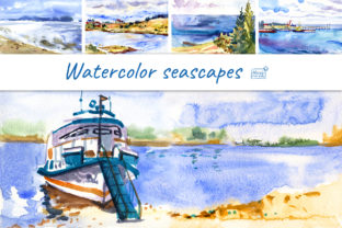 5 Watercolor Digital Seascapes Illustrations