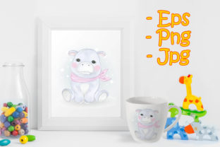 Baby Hippo Adorable Watercolor Illustrations
