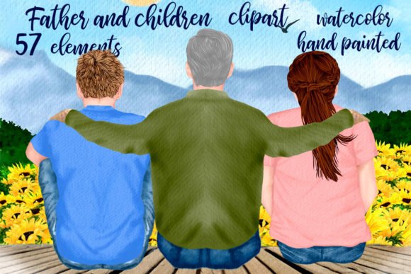 Father and Children Clipart Illustrations