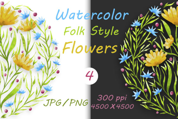 Flowers in Folk Style and Hand Drawn 04