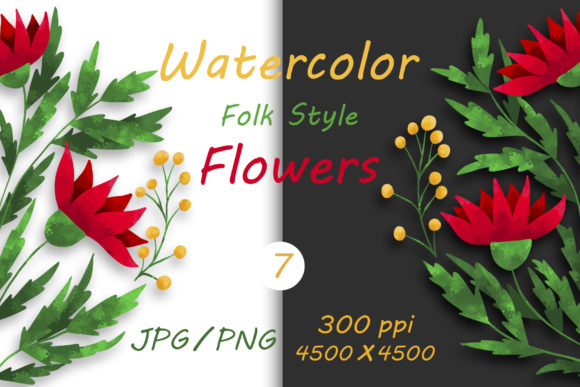 Flowers in Folk Style and Illustrations