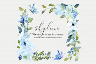 Light Blue Watercolor Flowers Frame Set and Illustrations