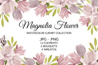 Magnolia Flower Watercolor Clipart Set