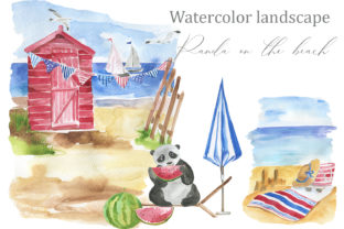Panda on the Beach Illustrations