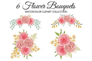Pink Rose Floral Watercolor Clipart Set