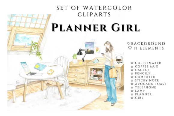 Planner Girl Clipart, Illustrations