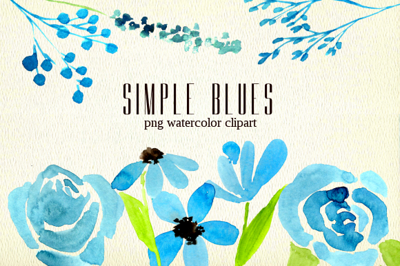 Simple Blue Florals Watercolor Clipart and Freebies