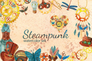 Steampunk Watercolor Clipart Set and Illustrations