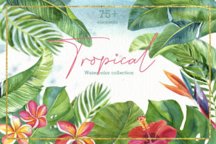 Tropic Leaves Flowers Watercolor Set