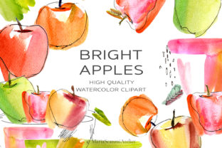 Watercolor Apple Clipart, Bright Apples and Illustrations