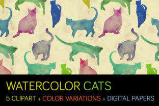 Watercolor Cats Set Rapports Cliparts and Illustrations