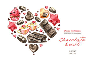 Watercolor Chocolate Heart Clipart and Illustrations