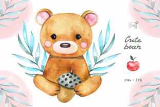 Watercolor Cute Bear Cliparts and Illustrations