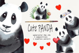 Watercolor Cute Panda Clip Art and Illustrations