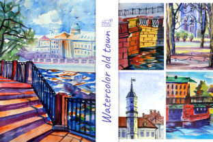 Watercolor Old Town Landscapes Illustrations