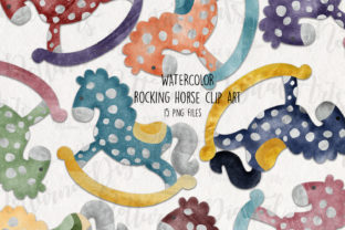 Watercolor Rocking Horse Clipart. Illustrations