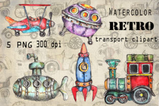 Watercolor Set of Retro Transport
