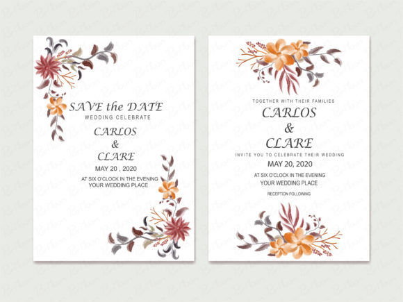 Wedding Card Flowers Illustrations